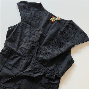 Roxy Black Eyelet Detail Top